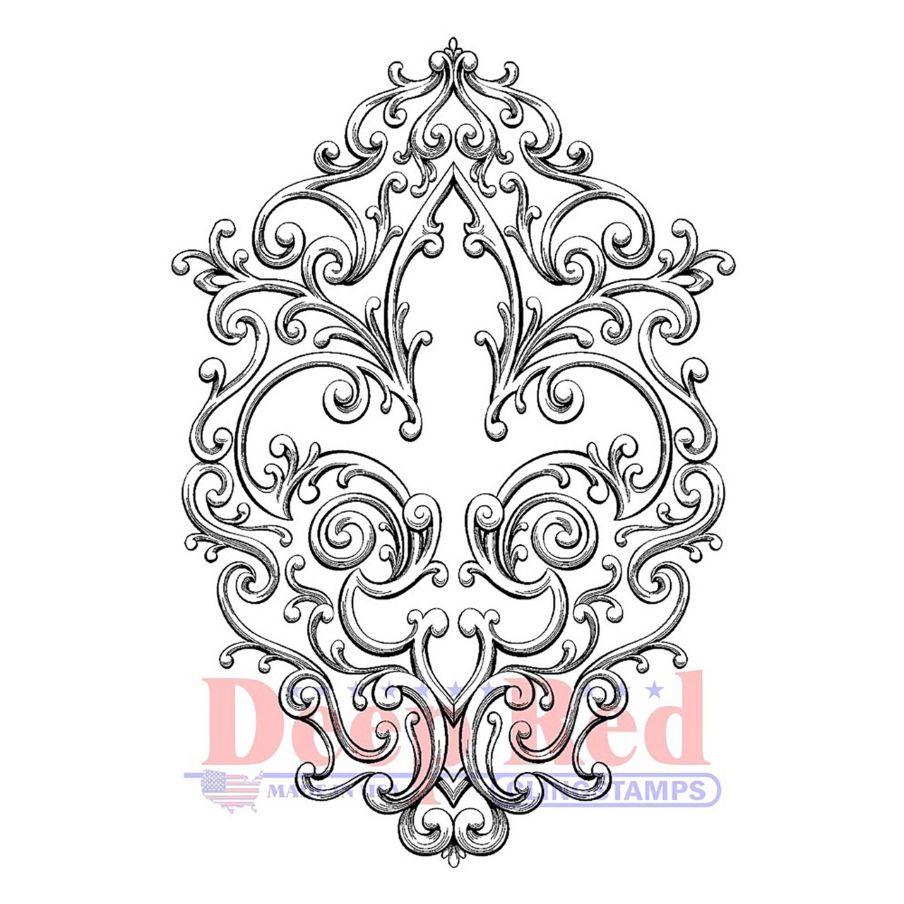 Deep Red Stamps Iron Fleur de lis Rubber Cling Stamp 2.1 x 3 inches